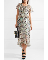 Anna Sui Night Bloom Printed Fil Coup Chiffon Midi Dress