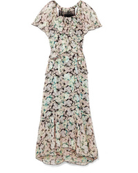 Anna Sui Night Bloom Printed Fil Coup Chiffon Midi Dress