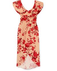 Johanna Ortiz Ruffled Floral Print Broderie Anglaise Cotton Midi Dress