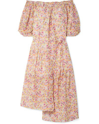 Apiece Apart Sandrine Off The Shoulder Floral Print Cotton And Voile Midi Dress