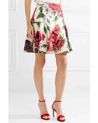 Dolce & Gabbana Floral Print Cotton Blend Jacquard Mini Skirt