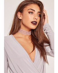 Missguided Lace Floral Choker Pink