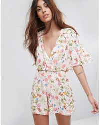 Oh My Love Batwing Floral Romper