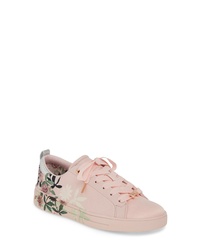 Pink Floral Satin Low Top Sneakers