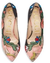 Gucci Ophelia Floral Embroidered Printed Satin Pumps