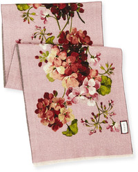 Gucci Orophin Floral Wool Scarf Light Pink