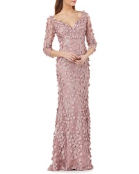 Pink Floral Sequin Evening Dress