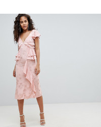 Asos Tall Asos Design Tall Soft Floral Jacquard Midi Tea Dress With Ruffle Hem