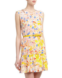 Cluny Cutout Shoulder Floral Print Flounce Dress