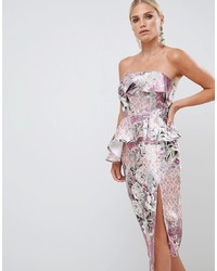 ASOS DESIGN Structured Bandeau Midi Dress In Wallpaper Floral Print