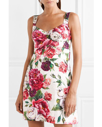Dolce & Gabbana Floral Print Cotton Blend Cloqu Mini Dress