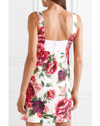 Dolce & Gabbana Floral Print Cotton Blend Cloqu Mini Dress