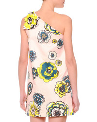 MSGM Floral Print One Shoulder Shift Dress