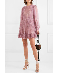 Stella McCartney Ruffled Floral Print Silk Crepon Mini Dress
