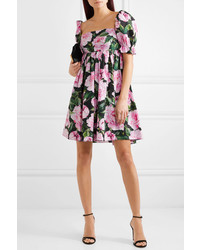 Dolce & Gabbana Shirred Floral Print Cotton Mini Dress