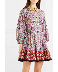 Valentino Ruffled Floral Print Cotton Poplin Mini Dress