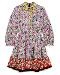 Valentino Ruffled Floral Print Cotton Poplin Mini Dress