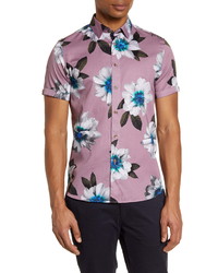 Ted Baker London Butwhy Slim Fit Floral Short Sleeve Button Up Shirt