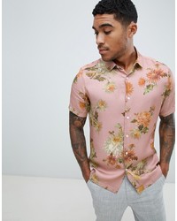 ASOS DESIGN Regular Fit Floral Shirt In Pink