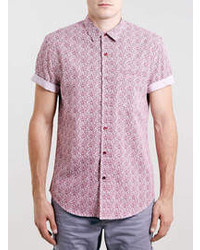 Topman Burgundy And White Floral Short Sleeve Shirt
