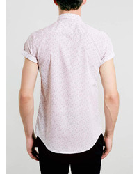 Topman White And Burgundy Floral Print Short Sleeve Shirt