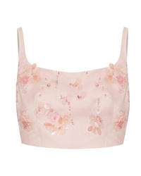 Pink Floral Silk Cropped Top