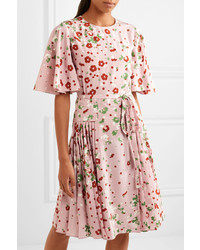 Valentino Floral Print Silk Crepe De Chine Dress Pink