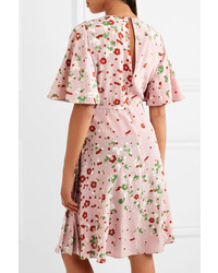 Valentino Floral Print Silk Crepe De Chine Dress Pink