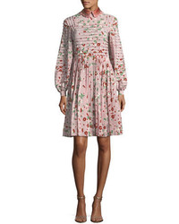 Valentino Long Sleeve Floral Print Silk Dress