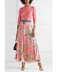 Diane von Furstenberg Floral Print Silk De Chine Maxi Skirt