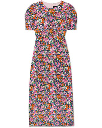 Saloni Bianca Floral Print Silk De Chine Midi Dress