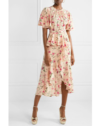 Michael Kors Collection Ruffled Floral Print Silk De Chine Midi Dress