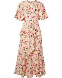 Michael Kors Collection Ruffled Floral Print Silk De Chine Midi Dress