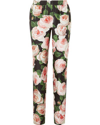 Pink Floral Silk Tapered Pants