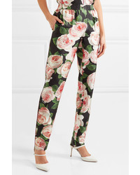 Dolce & Gabbana Floral Print Silk Charmeuse Tapered Pants