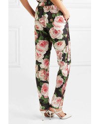 Dolce & Gabbana Floral Print Silk Charmeuse Tapered Pants