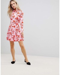 Asos Petite Petite Turtleneck Mini Dress With Godets In Floral Print