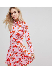 Asos Petite Petite Turtleneck Mini Dress With Godets In Floral Print