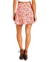 Charlotte Russe High Waisted Floral Print Skater Skirt