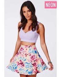 Missguided Ketyna Neon Floral Skater Skirt