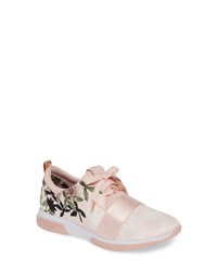 Pink Floral Suede Low Top Sneakers