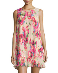 Romeo & Juliet Couture Sleeveless Floral Print Pleated Dress Pink
