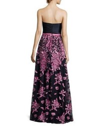 David Meister Floral Embroidered Strapless Gown