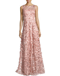 David Meister Sleeveless 3d Floral Tulle Gown