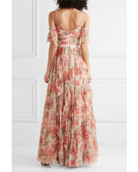 Needle & Thread Titania Cold Shoulder Ruffled Floral Print Tulle Gown