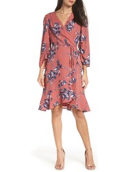 Charles Henry Ruched Sleeve Wrap Dress