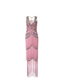 Marchesa Notte Beaded Fringe Evening Gown