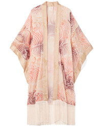 Pink Fringe Chiffon Kimono