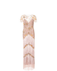 Marchesa Notte Fringed Embroidered Maxi Dress