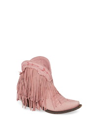 Pink Fringe Leather Ankle Boots